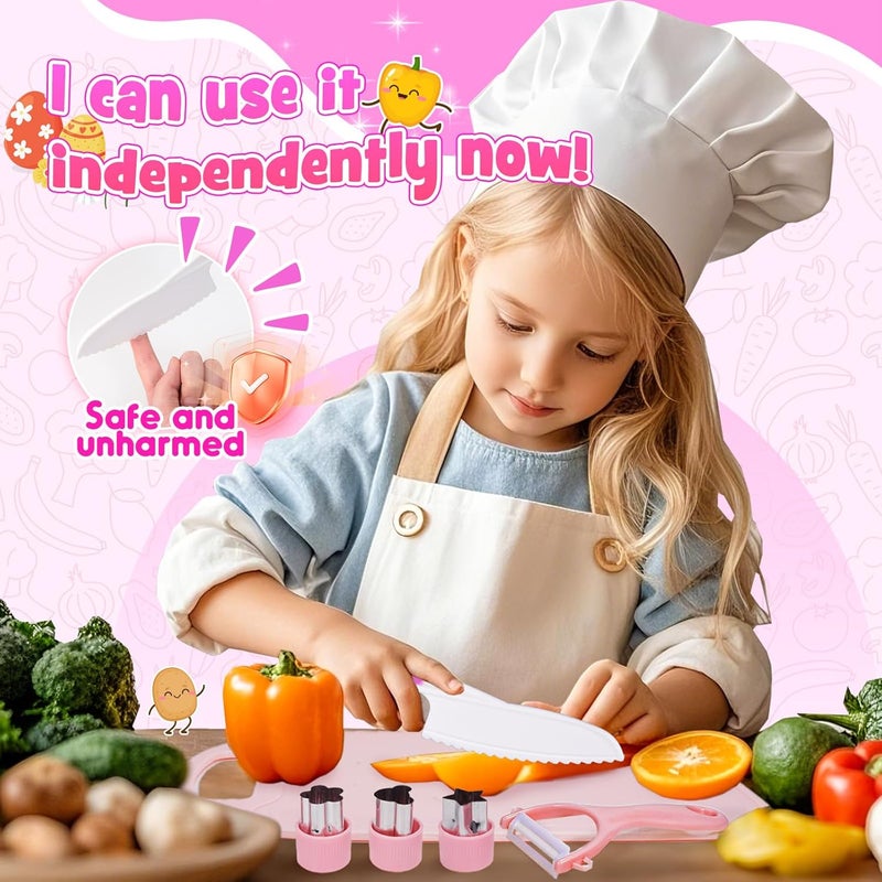 Windidi 9 Pcs Kids Safe Knife Set for Real Cooking, Kids Kitchen Knife Set with Cutting Board,Crinkle Cutter,Sandwich Cutter, Montessori Kitchen Tools for Toddlers Kid 3-10 Years Old Girl Boy Birthday Gifts - Image 2